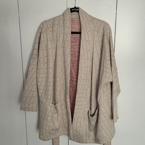 Nike Beige and Red Plaid Open-Front Hoodie